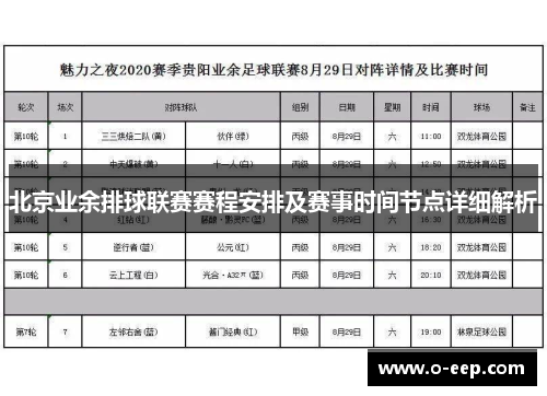 北京业余排球联赛赛程安排及赛事时间节点详细解析