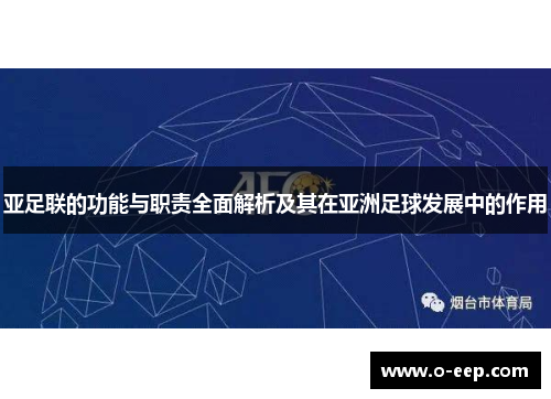 亚足联的功能与职责全面解析及其在亚洲足球发展中的作用